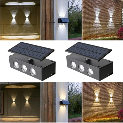 Vista 8 de ASLIDECOR Luces solares de pared con 2 modos de luz blanca cálida/blanco frío, iluminación decorativa impermeable para exteriores con panel solar