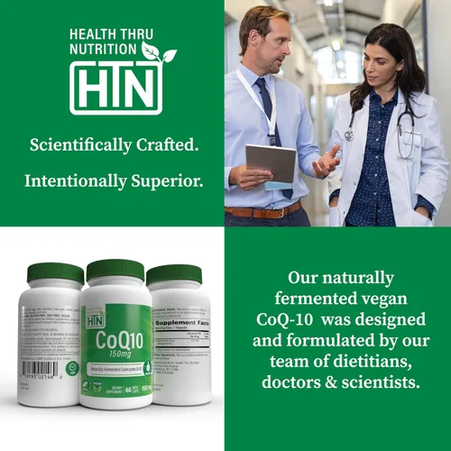 Vista 5 de Health Thru Nutrition CoQ-10 150mg - 60 cápsulas Coenzima de ubiquinona Q10 Apoya la energía celular y la protección antioxidante Sin OMG, sin