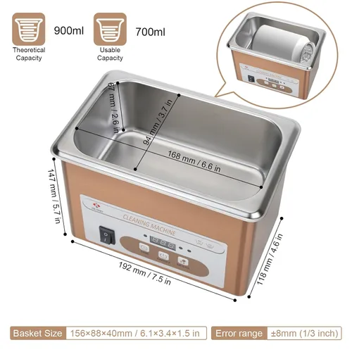 Vista 3 de Limpiador ultrasónico de 30.4 fl oz de 60 W, limpiador ultrasónico de gafas de 40 kHz, máquina ultrasónica para anillos, relojes, piezas pequeñas