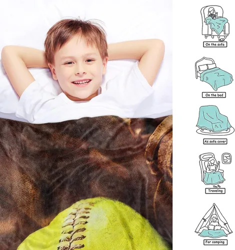 Vista 4 de Manta de sóftbol personalizada con nombre y número, manta de sóftbol personalizada de franela súper suave, regalo de sóftbol para niños, niñas