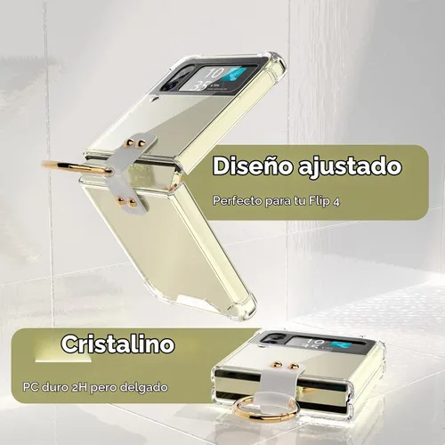 Vista 5 de Diseñada para Samsung Galaxy Z Flip 4 funda transparente con anillo, anticaídas a prueba de golpes, funda protectora compatible con Galaxy Z Flip 4