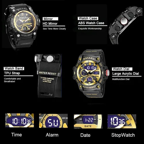Vista 4 de KXAITO Relojes deportivos para hombre, impermeables, militares, con fecha, tácticas, LED, alarma facial, cronómetro, para hombre