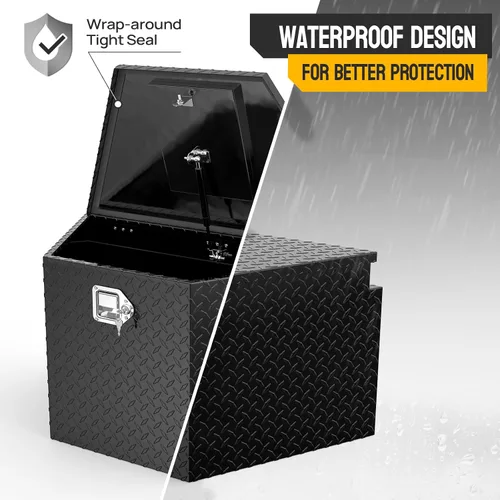 Vista 5 de TUFFIOM Caja de Herramientas para Cama de Camión de Aluminio de 33", Caja de Herramientas de Remolque de Placa Diamantada de Servicio Pesado