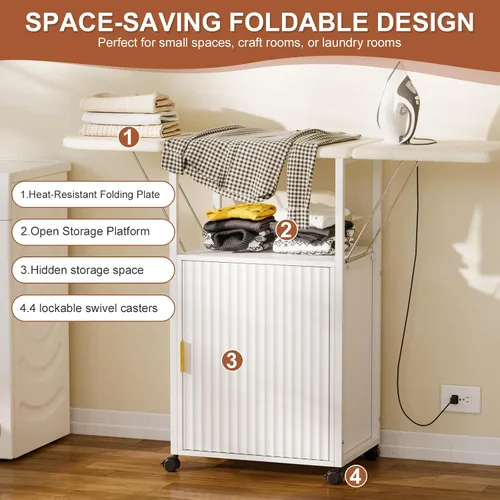 Vista 5 de Tabla de planchar con armario de almacenamiento, tabla de planchar plegable con almacenamiento, mesa plegable compacta para lavandería, escritorio