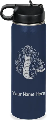 Vista 51 de LaserGram Botella de agua personalizada, serpiente de cobra, acero inoxidable de doble pared aislada al vacío con popote superior, regalo grabado
