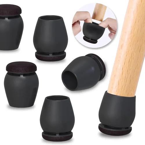 Vista 12 de Ezprotekt 24 protectores cuadrados de silicona para patas de silla para suelos de madera, almohadillas de fieltro negro para muebles, fundas