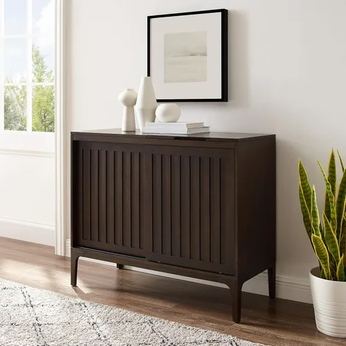 Vista 2 de Crosley Furniture Asher Media Console y soporte para tocadiscos con almacenamiento para discos de vinilo, color marrón oscuro