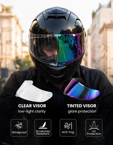 Vista 3 de XFMT Casco de motocicleta de cara completa, casco de doble visera para bicicleta de calle, ATV con protector solar interno para adultos, hombres