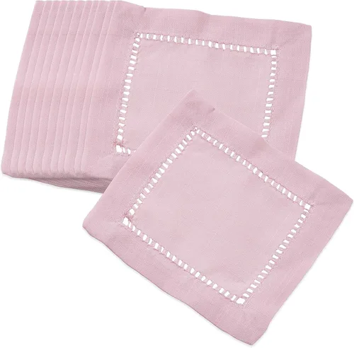 Vista 2 de SARO LIFESTYLE 6305.P6S Rochester Collection - Servilletas de cóctel con borde de punto de cáñamo (12 unidades), color rosa, 6" Rosado