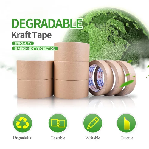 Vista 4 de ADHES - Cinta de papel kraft biodegradable, 2 pulgadas x 55 yardas, 3 rollos de cinta de embalaje de papel ecológica, escribible y sin