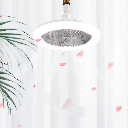 Vista 4 de Ventilador de techo con enchufe de lámpara E27 integrado, ventilador de luz de bajo consumo de 3 velocidades para dormitorio, sala de estar y hogar