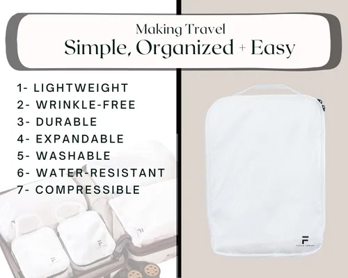 Vista 8 de Juego de 8 cubos de compresión de embalaje Diseño de doble capacidad para viajes Tamaños pequeños, medianos y grandes Bolsas organizadoras