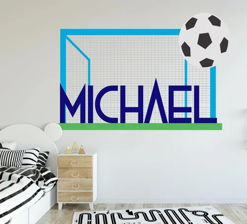 Vista 2 de Calcomanía de pared de fútbol con nombre personalizado, calcomanía de pared de fútbol, mural de pared de portería de fútbol personalizado