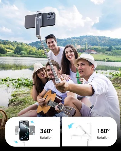 Vista 4 de Viozon Trípode inalámbrico de aleación de aluminio con control remoto desmontable, soporte de teléfono extensible ligero compatible con teléfonos