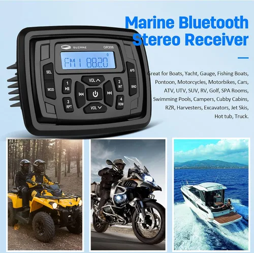 Vista 2 de Estéreo marino Bluetooth impermeable barcos carrito de golf Radio medios digitales receptor estéreo AM FM sintonizador Bluetooth transmisión