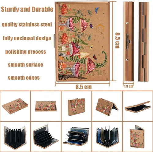Vista 27 de BONSYL® Soporte para tarjetas de crédito, cartera delgada de metal con bloqueo RFID, con 6 ranuras para tarjetas, para mujeres y hombres.