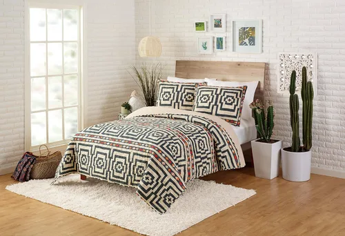 Vista 7 de Hypnotic - Juego de edredón de algodón de 2 piezas de Jungalow color negro, ligero, juego de ropa de cama acolchado estampado con fundas