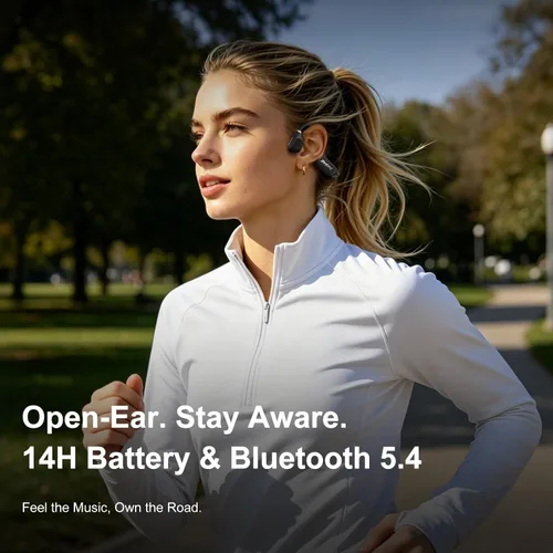 Vista 2 de Auriculares de oreja abierta, auriculares para correr Bluetooth 5.4 con micrófono integrado, auriculares Bluetooth de 14 horas y IPX5 impermeables
