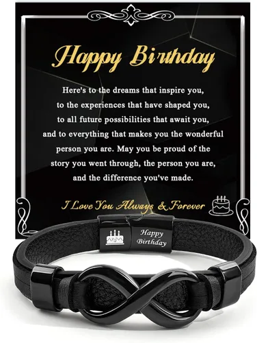 Vista 8 de VGWON Pulsera de Nudo Infinito para Hombres, Regalo de Navidad para Él Para Mi Hombre/Hijo/Papá Pulsera de Cuero Te Amo Pulsera para Hombres Regalo