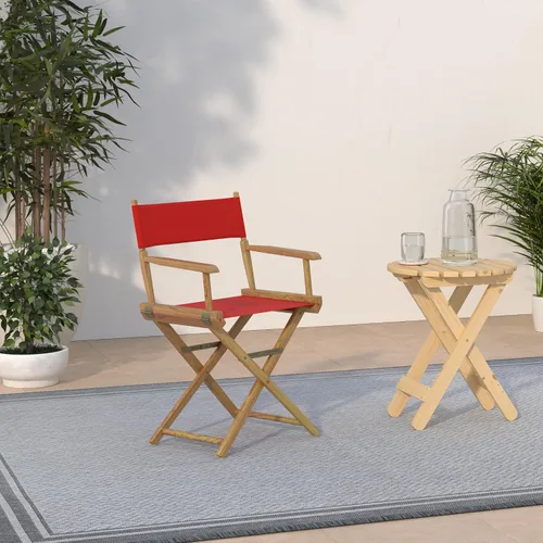 Vista 2 de Casual Home - Silla de director de 18 in, marco natural con lona roja, altura clásica