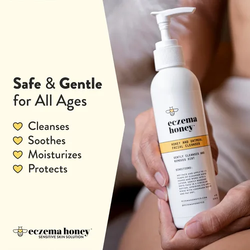 Vista 5 de ECZEMA HONEY Limpiador facial de avena - Crema facial calmante - Paquete para pieles sensibles y secas - Libre de crueldad