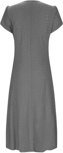 Vista 3 de NaRHbrg Vestido de verano para mujer, casual, estampado floral, vestido midi con botones, cuello en V, manga corta, vestido de verano bohemio