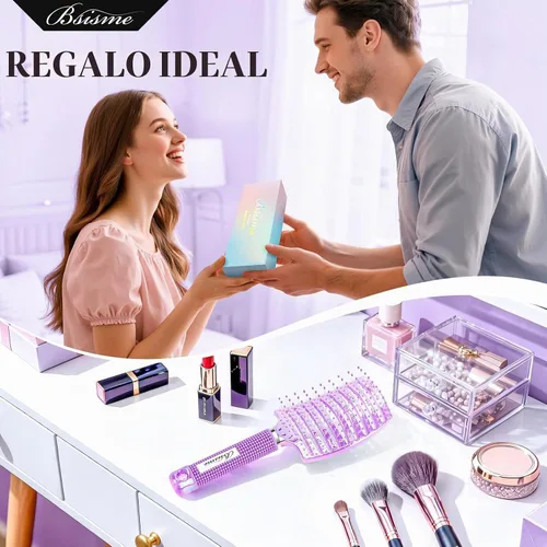 Vista 31 de Bsisme Juego de cepillos para el cabello, cepillo desenredante de Azul y morado.