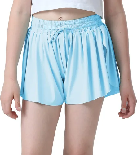 Vista 2 de Pantalones cortos fluidos con diseño de mariposa para niñas, pantalones cortos deportivos para niños pequeños y jóvenes con forro 2 en 1