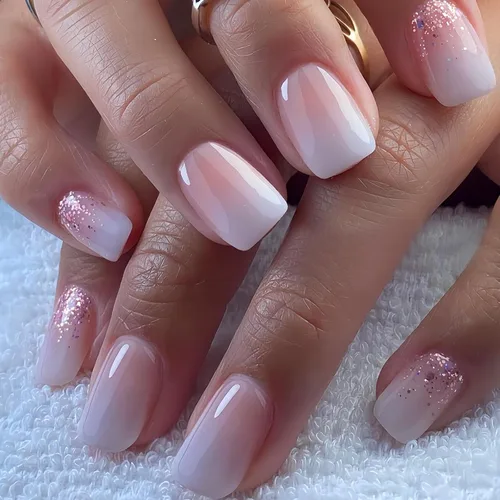 Vista 49 de Uñas postizas cortas cuadradas MABKJLF, uñas francesas falsas con gradiente, uñas de cobertura completa, flores blancas, uñas falsas con diseños