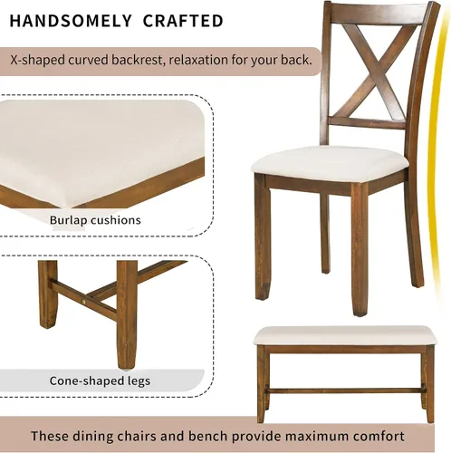 Vista 5 de Harper & Bright Designs Juego de mesa de comedor de 6 piezas, juego de mesa de comedor con mesa de comedor rectangular de madera, 4 sillas