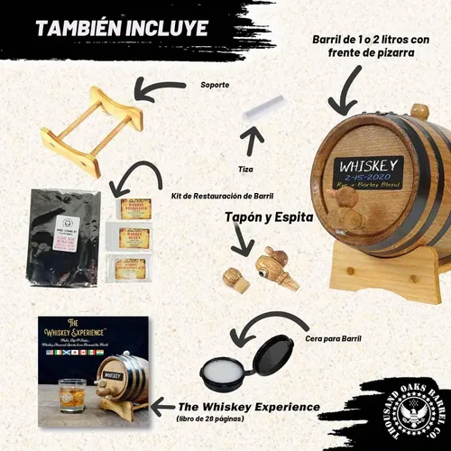 Vista 6 de The Whiskey Experience - Kit de elaboración de whisky prémium con barril de envejecimiento de roble de 1 litro y 10 esencias de sabor a licor, hace