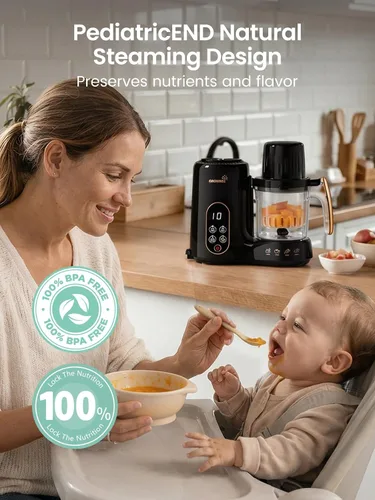 Vista 8 de Grownsy Fabricante y procesador de alimentos para bebés con cesta de vapor Negro y dorado
