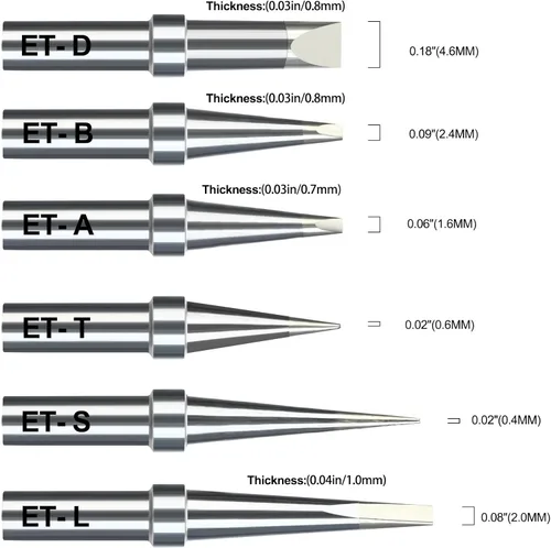 Vista 5 de 6 puntas de soldadura para soldador Weller ET, puntas de repuesto para WES51/50, WESD51, PES51/50, WE1010NA WCC100 LR21 ET Tip Series (6PCS-01)