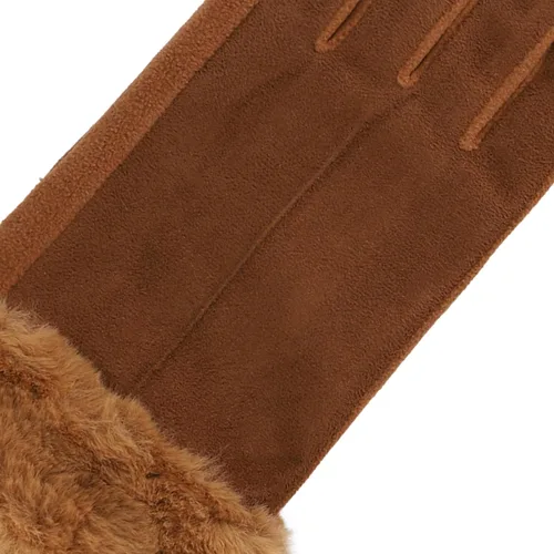 Vista 3 de isotoner Women's Water Repellent Touchscreen Stretch Mya Faux Fur Cuff Gloves Coñac