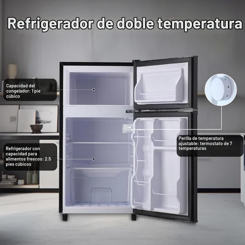 Vista 2 de WANAI - Refrigerador compacto de 3.5 pies cúbicos, diseño de 2 puertas, termostato ajustable, estantes ajustables y extraíbles, adecuado