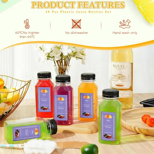 Vista 4 de mwellewm 48 botellas de jugo de 8 onzas con tapas, recipientes de plástico a prueba de fugas, botellas de jugo con tapas, reutilizables