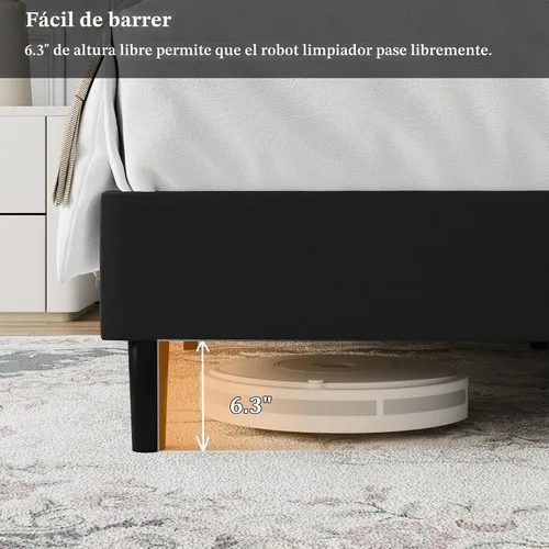 Vista 7 de Base de cama tamaño Queen, base de cama de plataforma con cabecera tapizada de terciopelo, base de colchón tapizada Queen con listones de madera