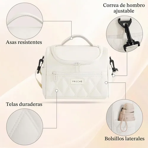 Vista 8 de Bolsa de almuerzo para mujer, suave y ligera, lonchera aislada a prueba de fugas con correas, lonchera térmica reutilizable para almuerzo