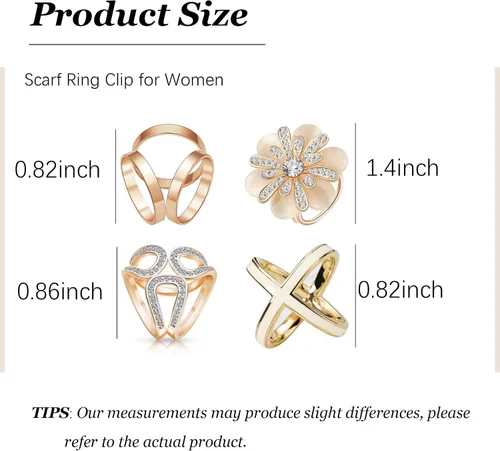 Vista 149 de 4 piezas de clip de anillo de bufanda para mujer, broche de perlas y flores, hebilla de metal para chal, accesorios de decoración para damas y niñas