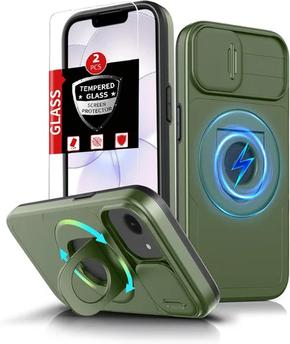 Vista 27 de Funda magnética para iPhone 11 Pro compatible con carga inalámbrica MagSafe, con 2 protectores de pantalla, anillo kickstand de 360° integrado +