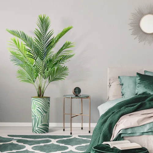 Vista 5 de Árbol artificial en macetero con diseño de hojas verdes, palmera tropical areca artificial de seda para decoración del hogar en interiores
