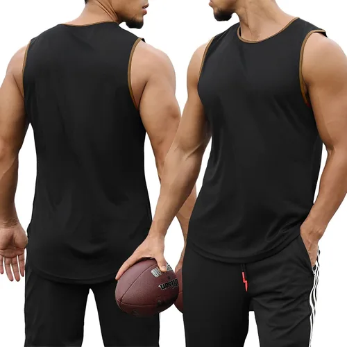 Vista 3 de Camiseta sin mangas para hombre, de secado rápido, para gimnasio, ligera, transpirable, para entrenamiento, fisicoculturismo, fitness