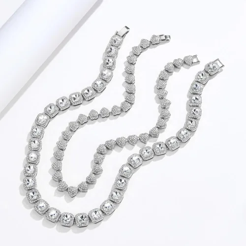 Vista 4 de DIDISEE Cadena de eslabones cubanos de oro y plata para mujer, collares de tenis con forma de corazón, cadena de diamantes, collar en capas, collar
