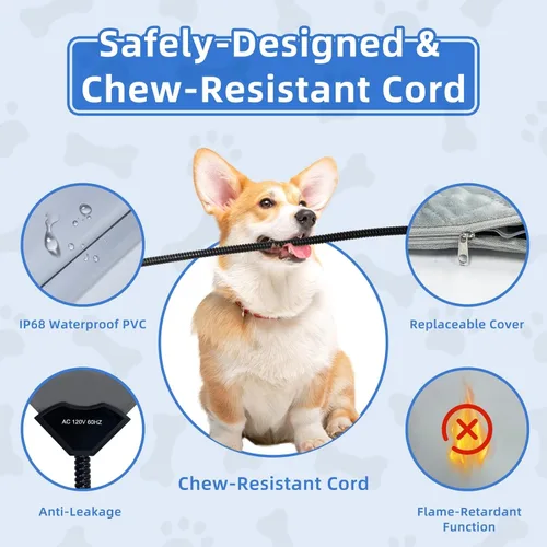 Vista 3 de Almohadilla térmica para mascotas para gatos y perros, cama eléctrica con calefacción, tapete calentador impermeable para interiores y exteriores