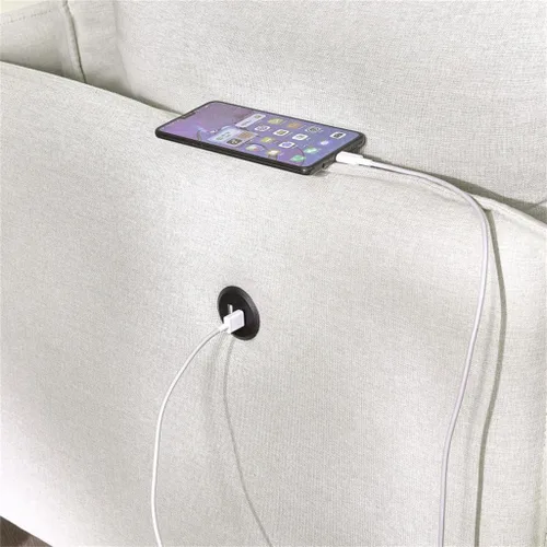 Vista 5 de Sofá modular en forma de L con sofá cama doble de tela beige USB con carga, sofá de sala de estar de 2 y 3 plazas