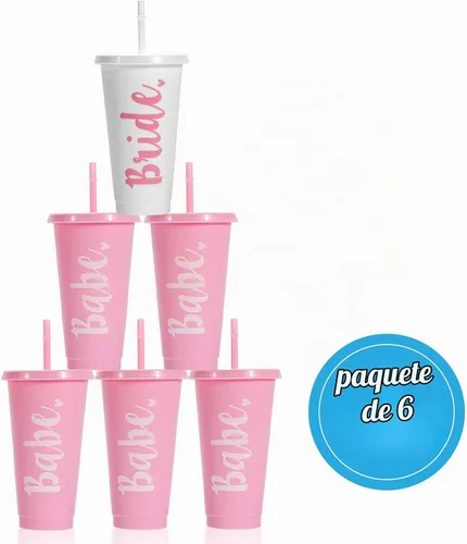 Vista 3 de Pop Fizz Designs Copas de despedida de soltera de Bride & Babe – Paquete de 6 Copas de fiesta nupcial para damas de honor Suministros y vasos