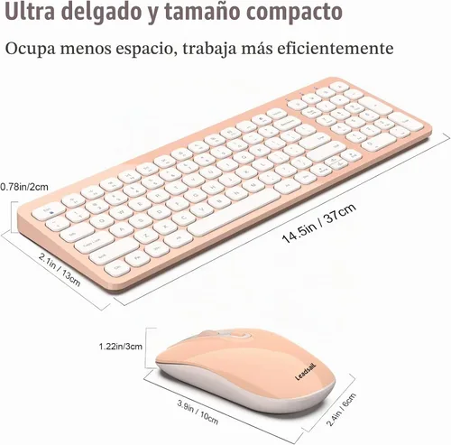 Vista 4 de LeadsaiL Combo de teclado y mouse inalámbricos, juego de mouse y teclado inalámbricos ergonómicos para computadora, mouse y teclado compacto y Rosa
