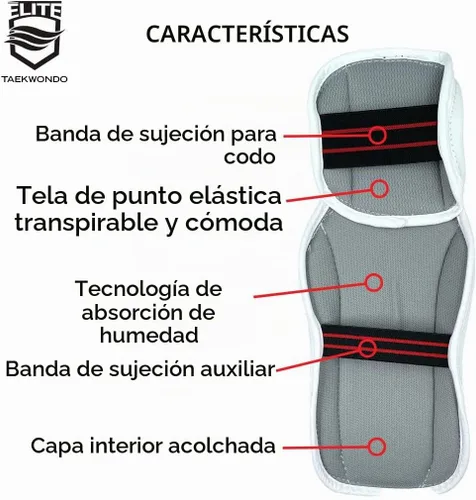 Vista 4 de ELITE - Protector de antebrazo y codo de Taekwondo. Tallas para niños y adultos (protector TKD) cómodo, ligero y protector