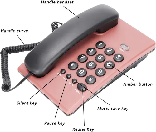 Vista 2 de Teléfono con cable, escritorio con cable de escritorio, teléfono fijo para teléfono con cable con cable con doble auricular magnético, silencio