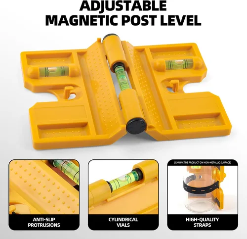 Vista 3 de Nivel magnético de poste, nivel plegable ajustable de 270° con 3 viales, asa elástica para trabajo con las manos libres - 2 piezas